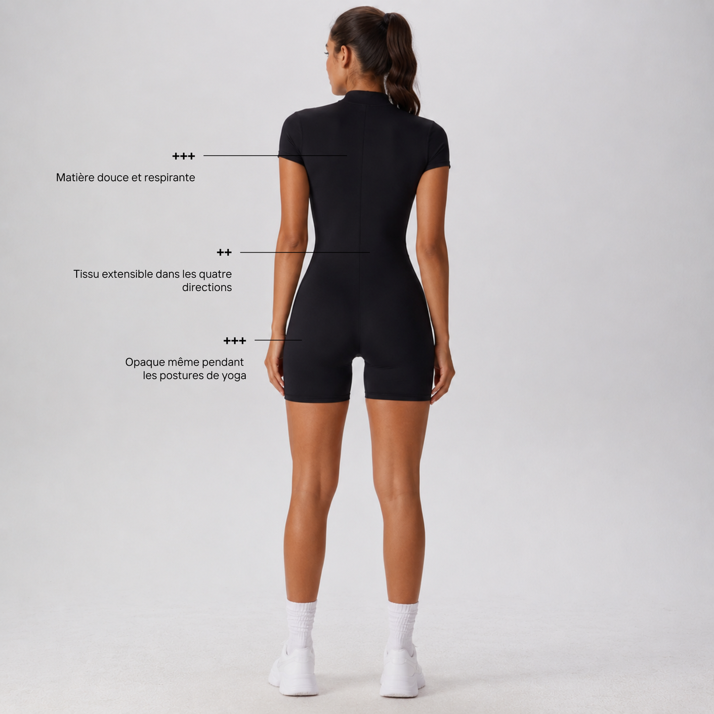 Combinaison Short Yoga Femme à Col Zippé