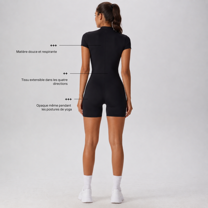 Combinaison Short Yoga Femme à Col Zippé