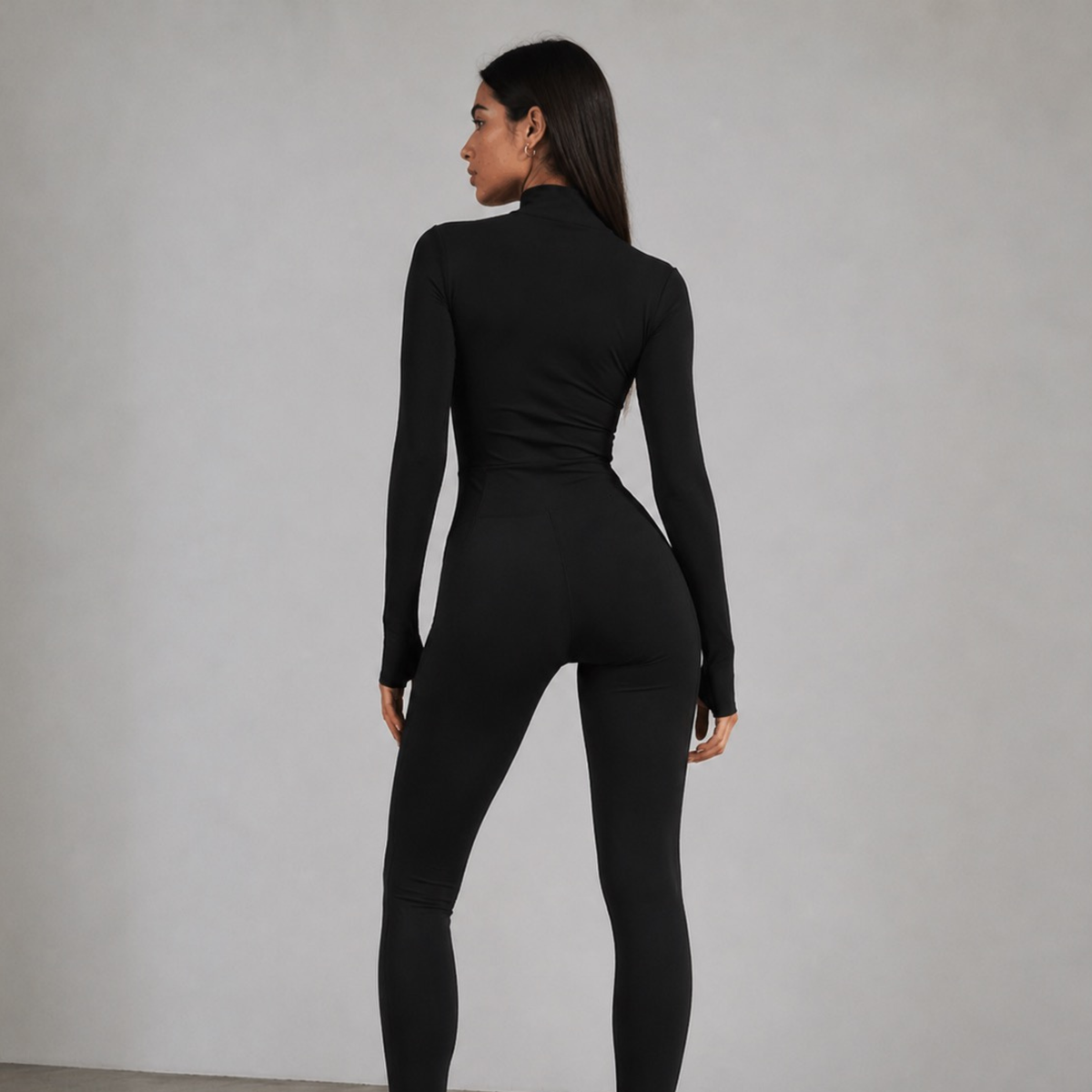 Combinaison de yoga manches longues zippée noir