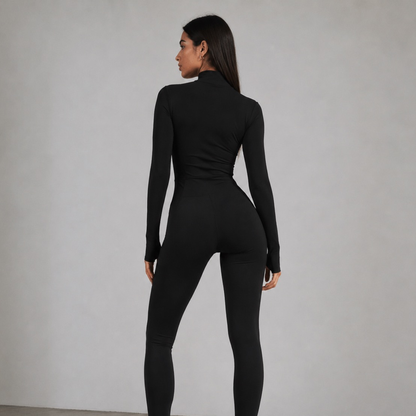 Combinaison de yoga manches longues zippée noir