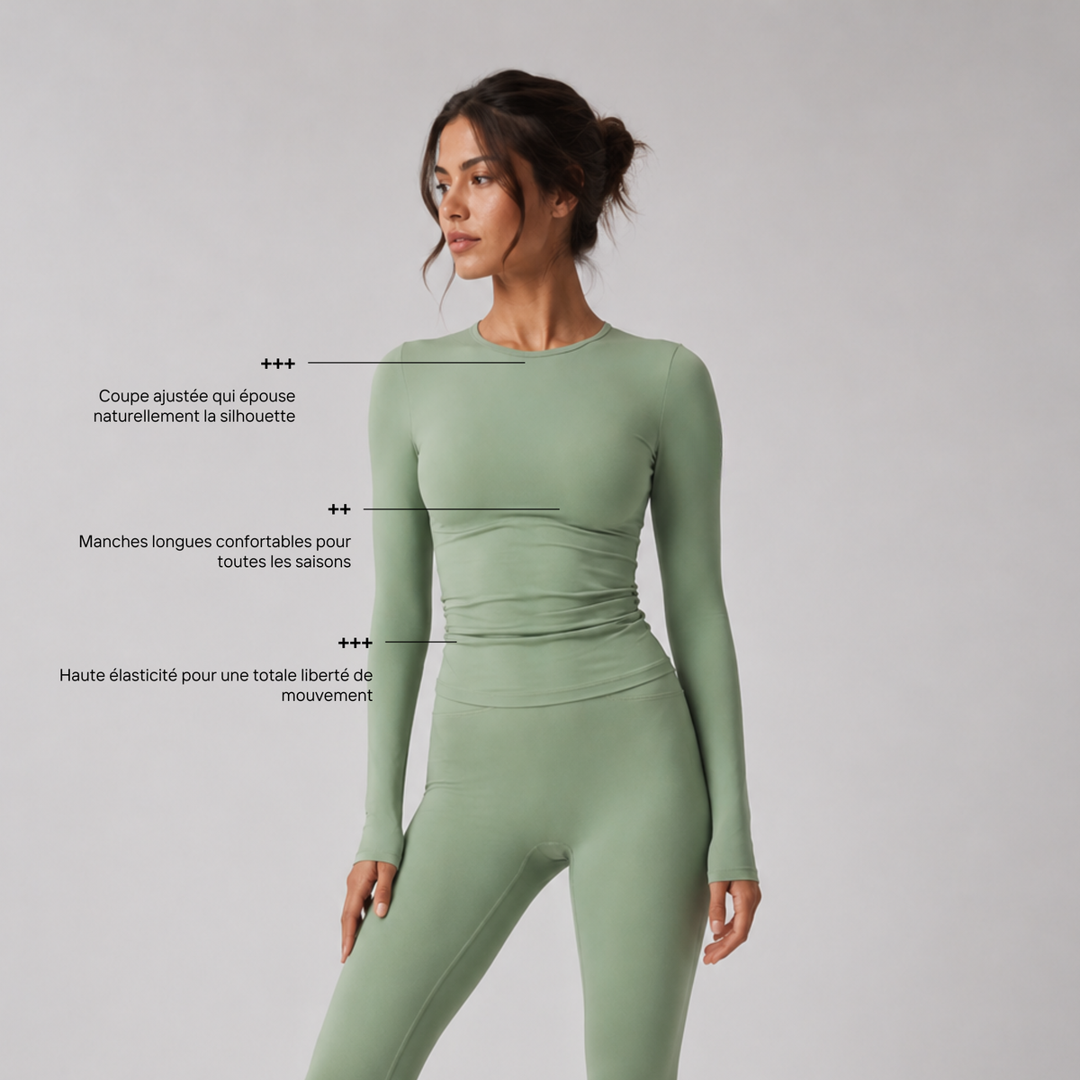Haut de yoga manches longues seconde peau vert