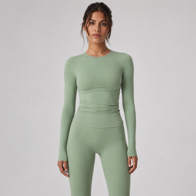 Haut de yoga manches longues seconde peau vert