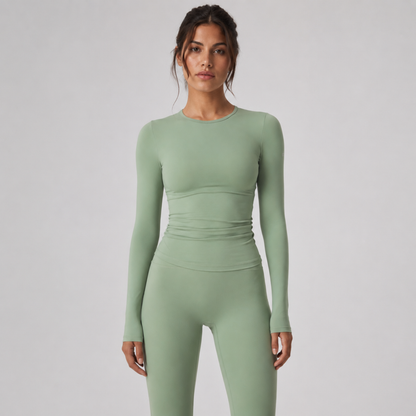 Haut de yoga manches longues seconde peau vert