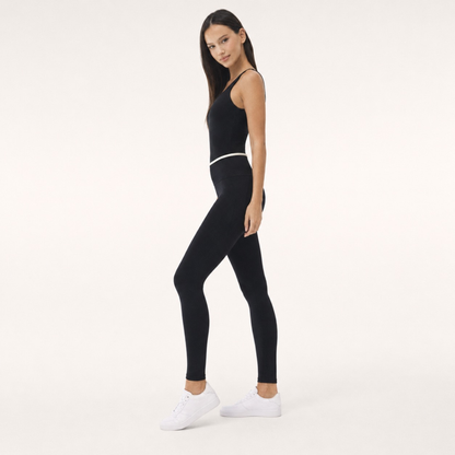 Legging côtelé sculptant à bande blanche noir