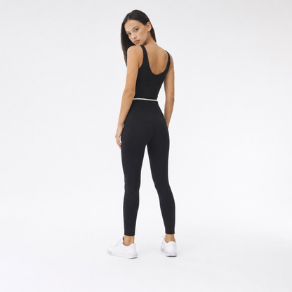 Legging côtelé sculptant à bande blanche noir