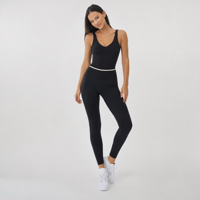 Legging côtelé sculptant à bande blanche noir