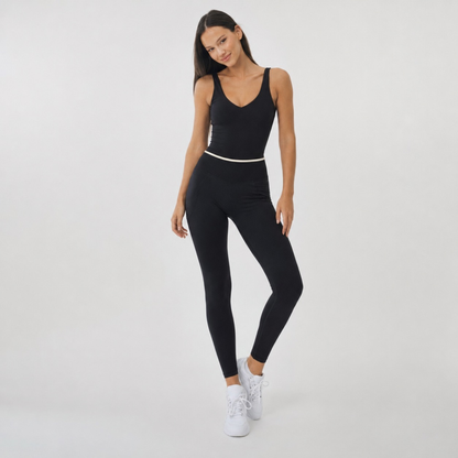 Legging côtelé sculptant à bande blanche noir
