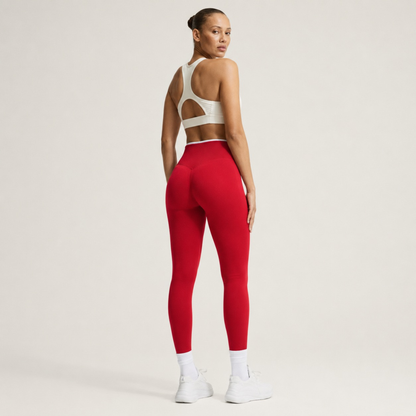 Legging côtelé sculptant à bande blanche rouge