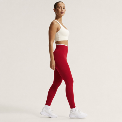 Legging côtelé sculptant à bande blanche rouge