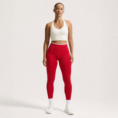 Legging côtelé sculptant à bande blanche rouge
