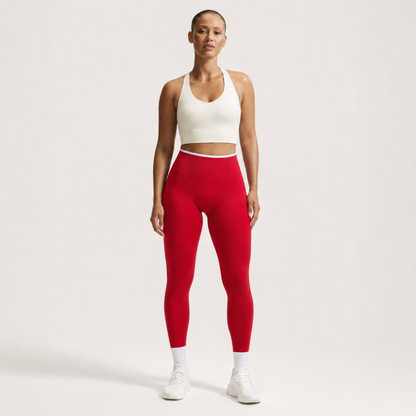 Legging côtelé sculptant à bande blanche rouge