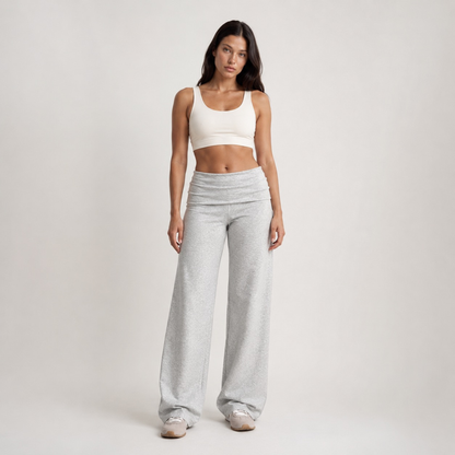 Pantalon fluide à jambes larges gris