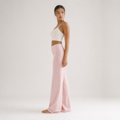 Pantalon fluide à jambes larges rose