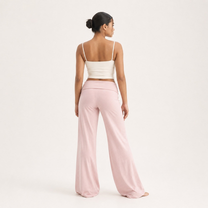 Pantalon fluide à jambes larges rose