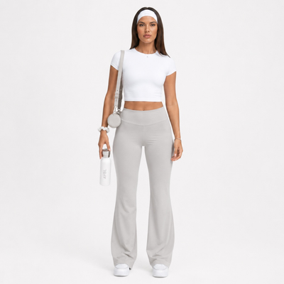 Pantalon de yoga droit effet peau de pêche gris clair