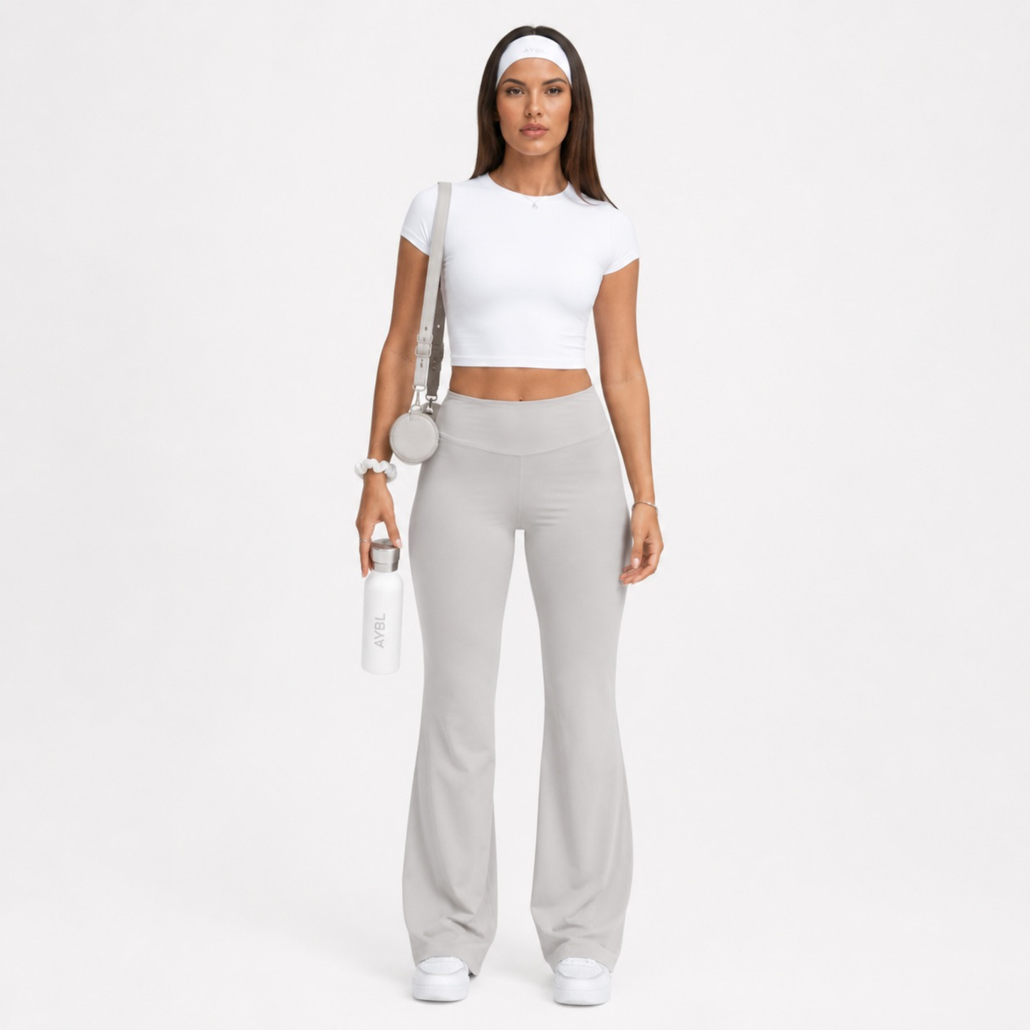 Pantalon de yoga droit effet peau de pêche gris clair