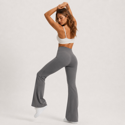 Pantalon de yoga droit effet peau de pêche gris foncé