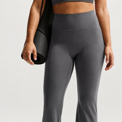Pantalon de yoga droit effet peau de pêche gris foncé