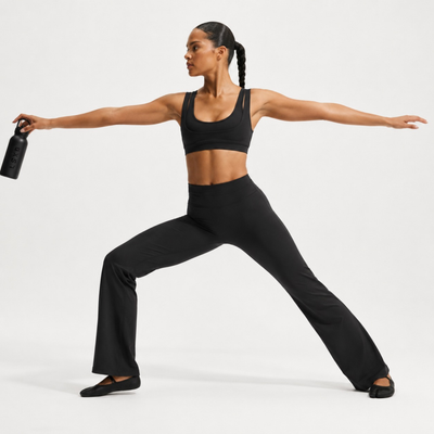 Pantalon de yoga droit effet peau de pêche noir