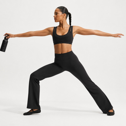 Pantalon de yoga droit effet peau de pêche noir