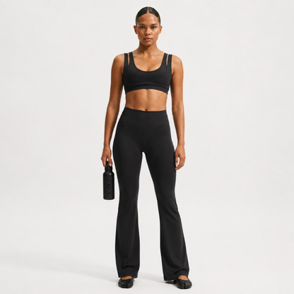 Pantalon de yoga droit effet peau de pêche noir