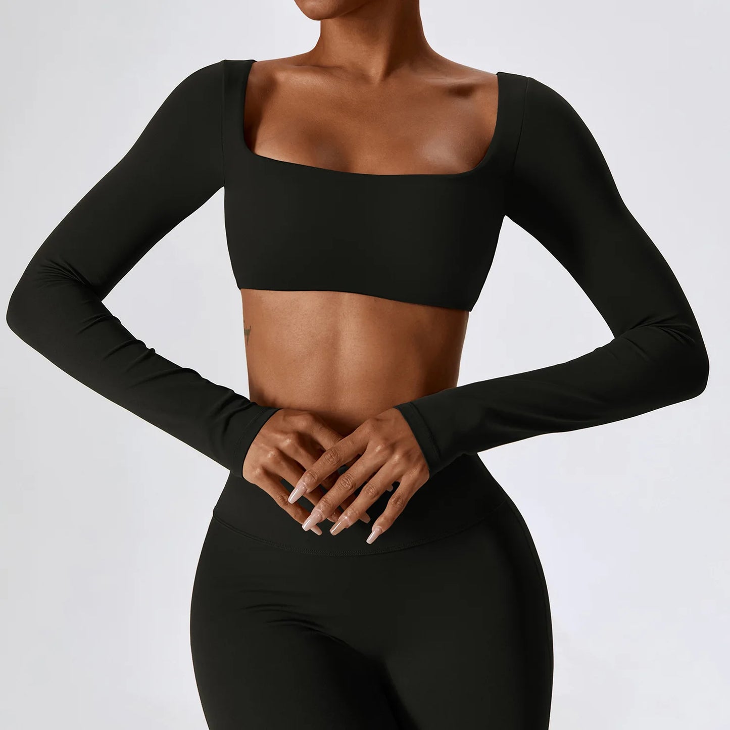 Crop top yoga femme manches longues