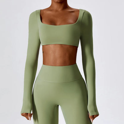 Crop top yoga femme manches longues