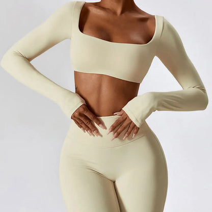 Crop top yoga femme manches longues