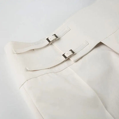 Pantalon droit chiné à taille asymétrique