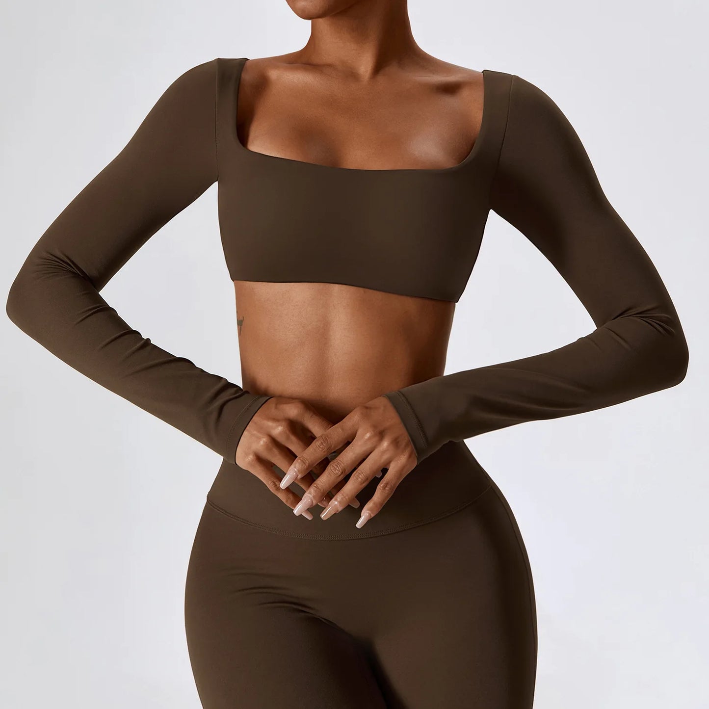 Crop top yoga femme manches longues