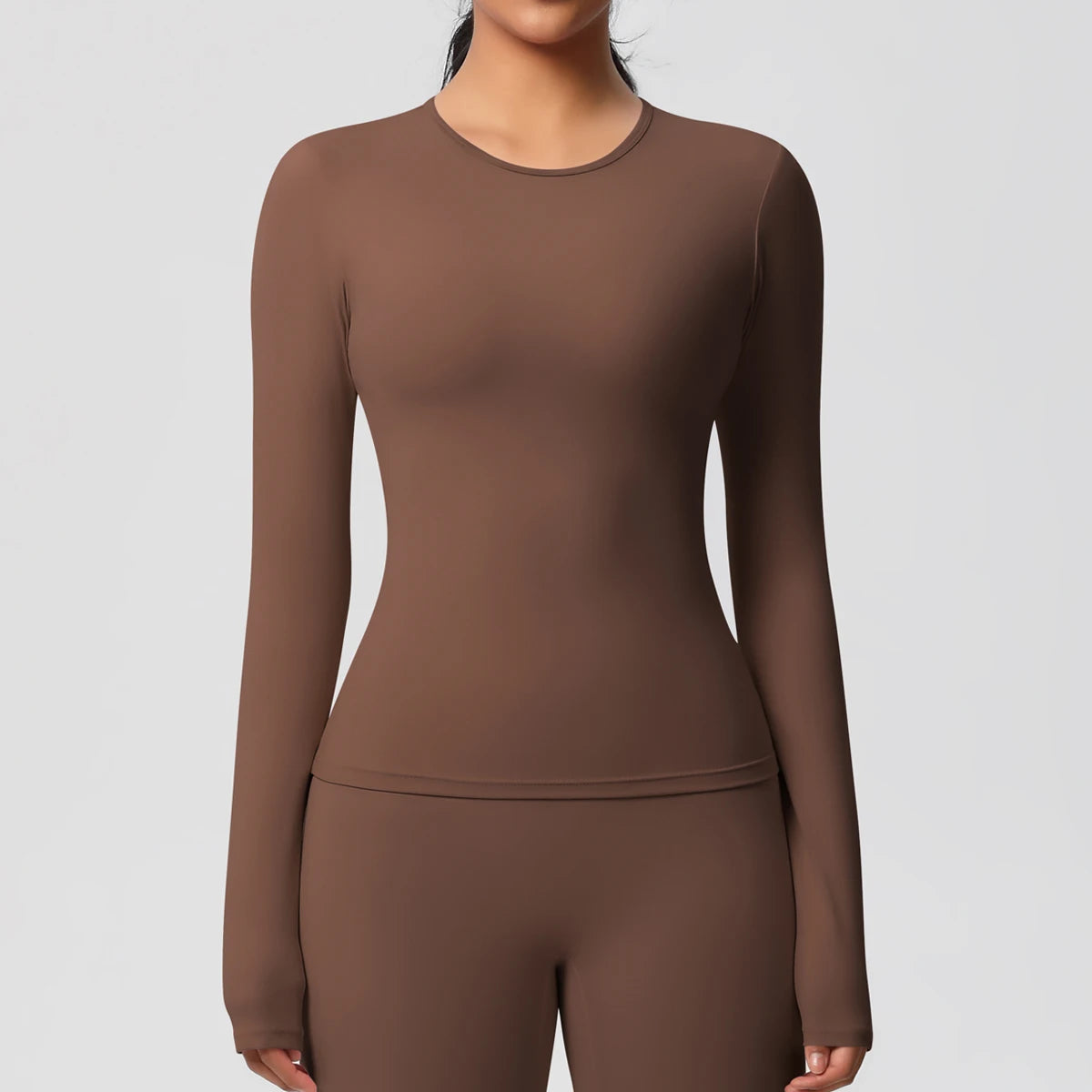 Haut de yoga manches longues seconde peau marron