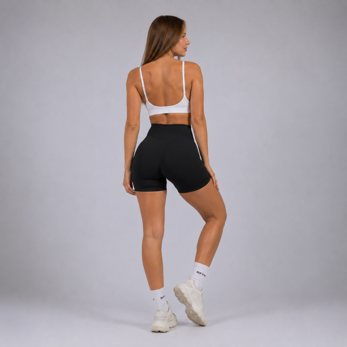 Short de yoga sans couture taille haute noir