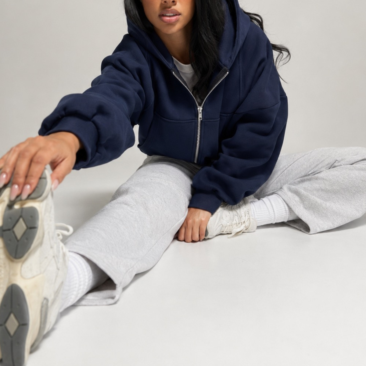 Sweat à capuche épais avec poche bleu foncé