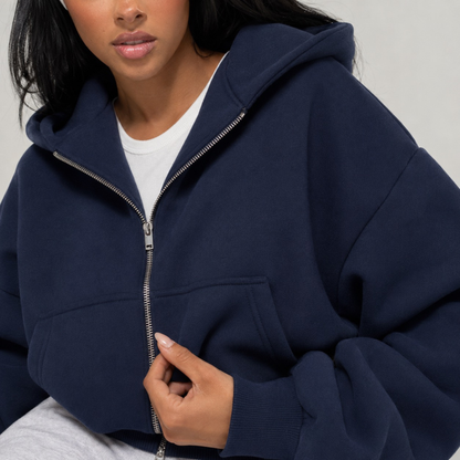Sweat à capuche épais avec poche bleu foncé