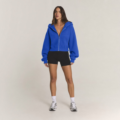 Sweat à capuche épais avec poche bleu électrique