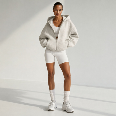Sweat à capuche épais avec poche gris clair