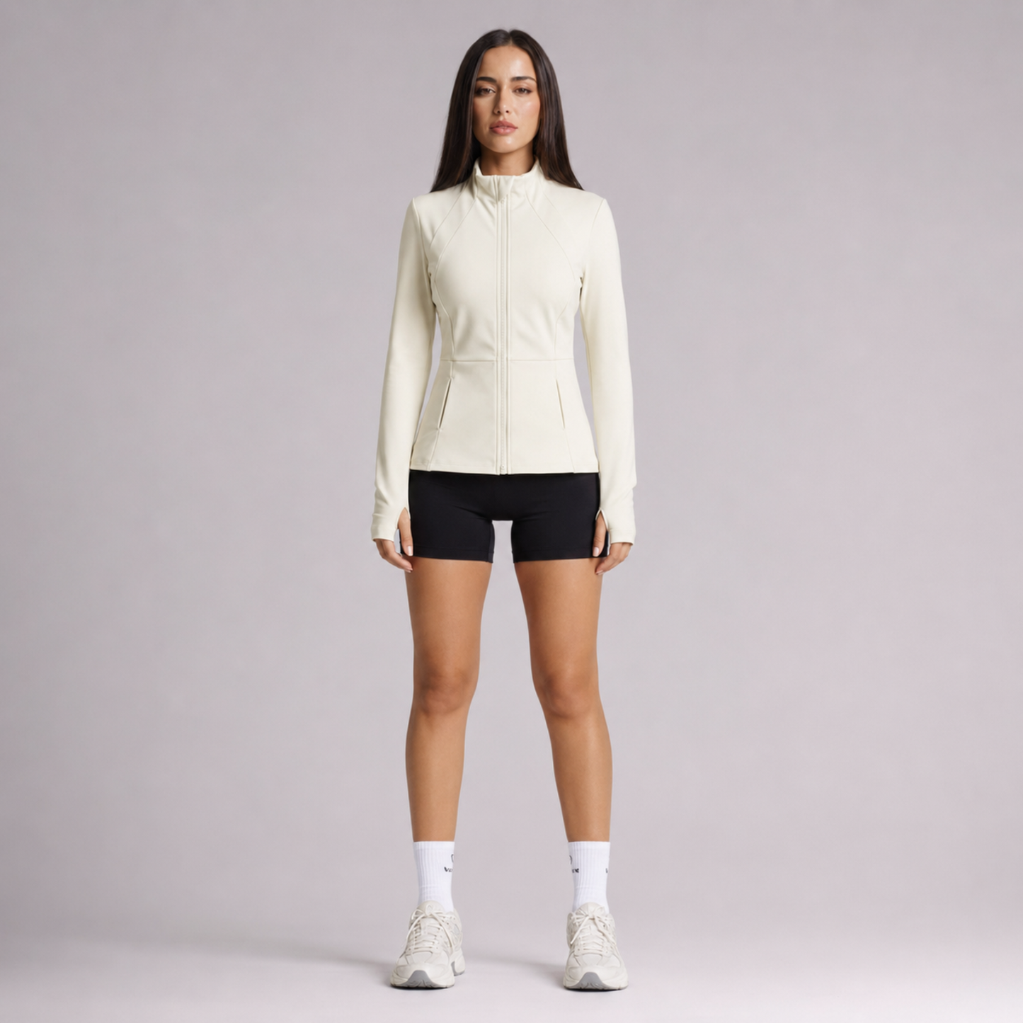 Veste de yoga cintrée zippée crème