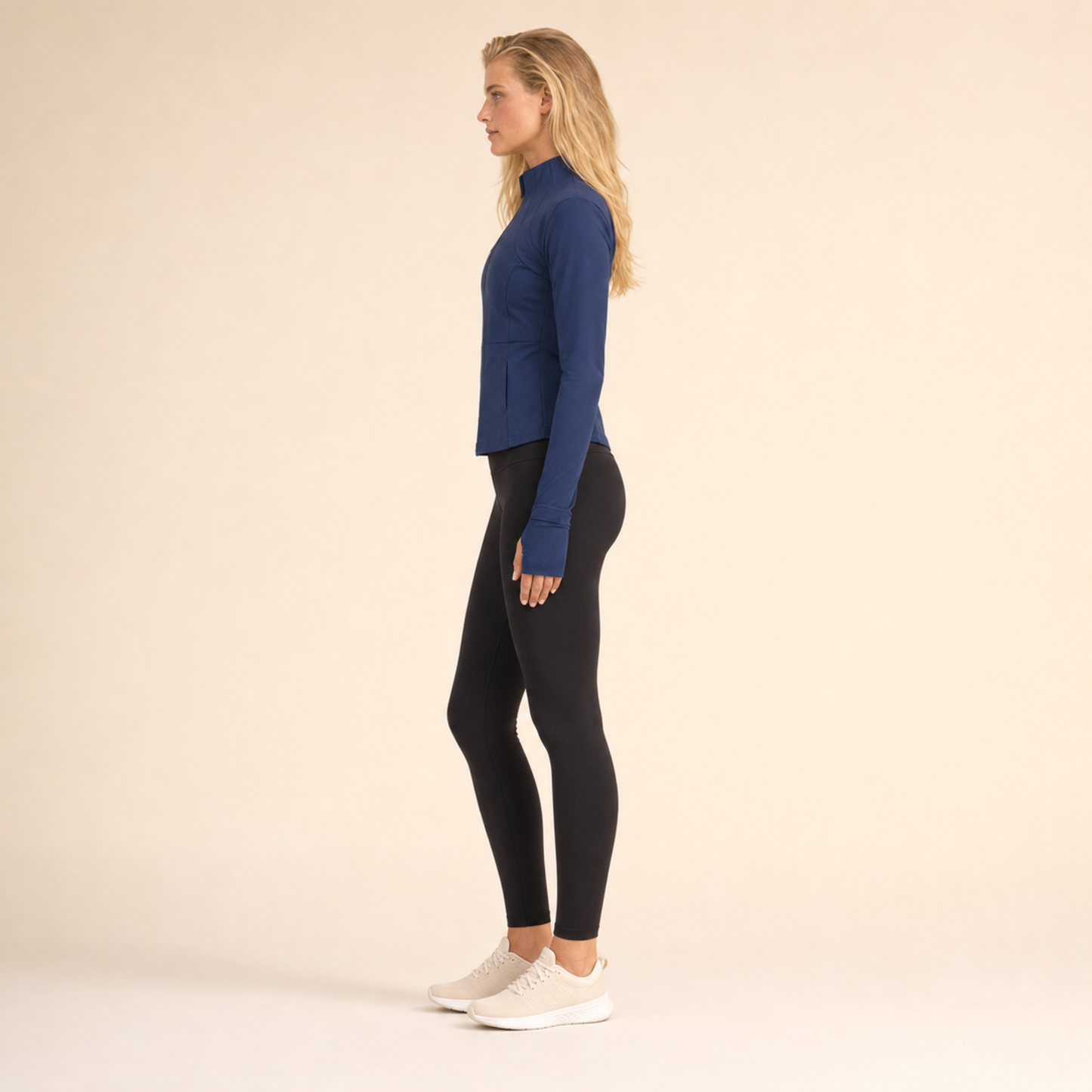 Veste de yoga cintrée zippée bleu foncé