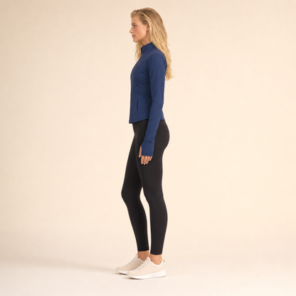 Veste de yoga cintrée zippée bleu foncé