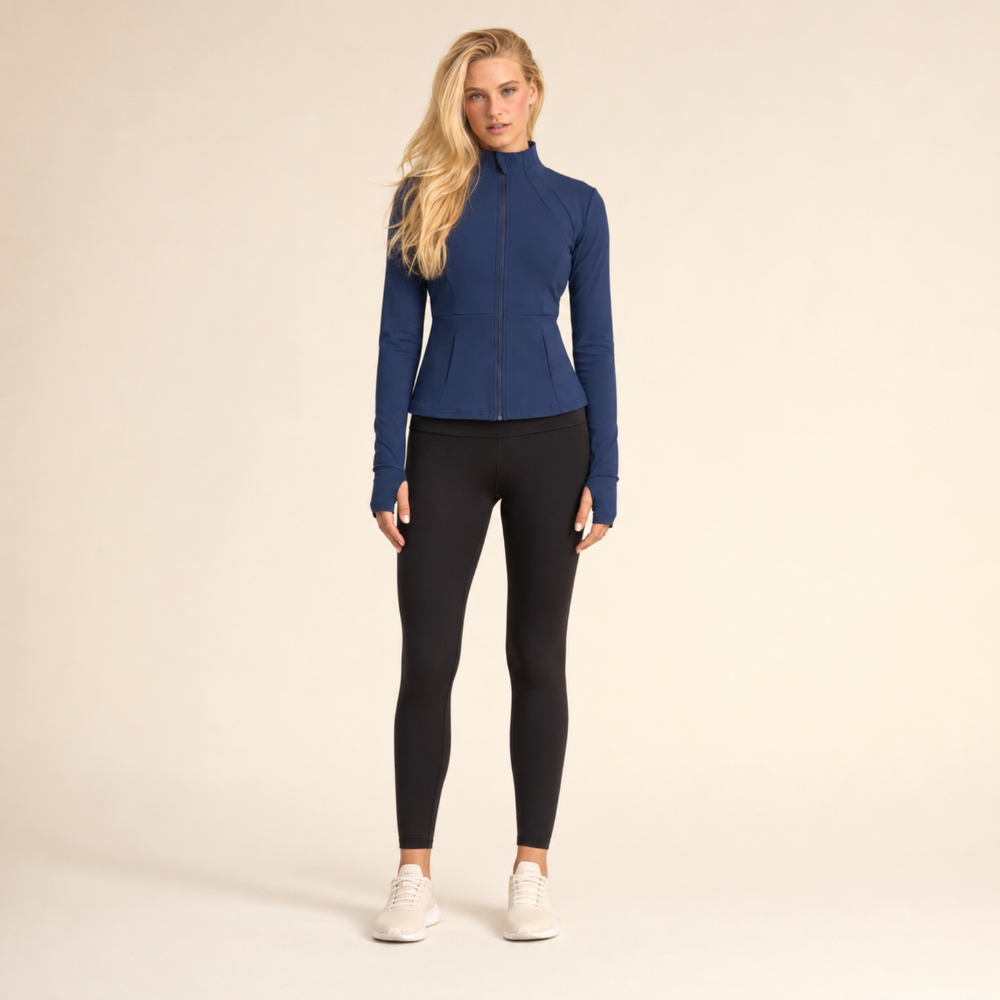 Veste de yoga cintrée zippée bleu foncé