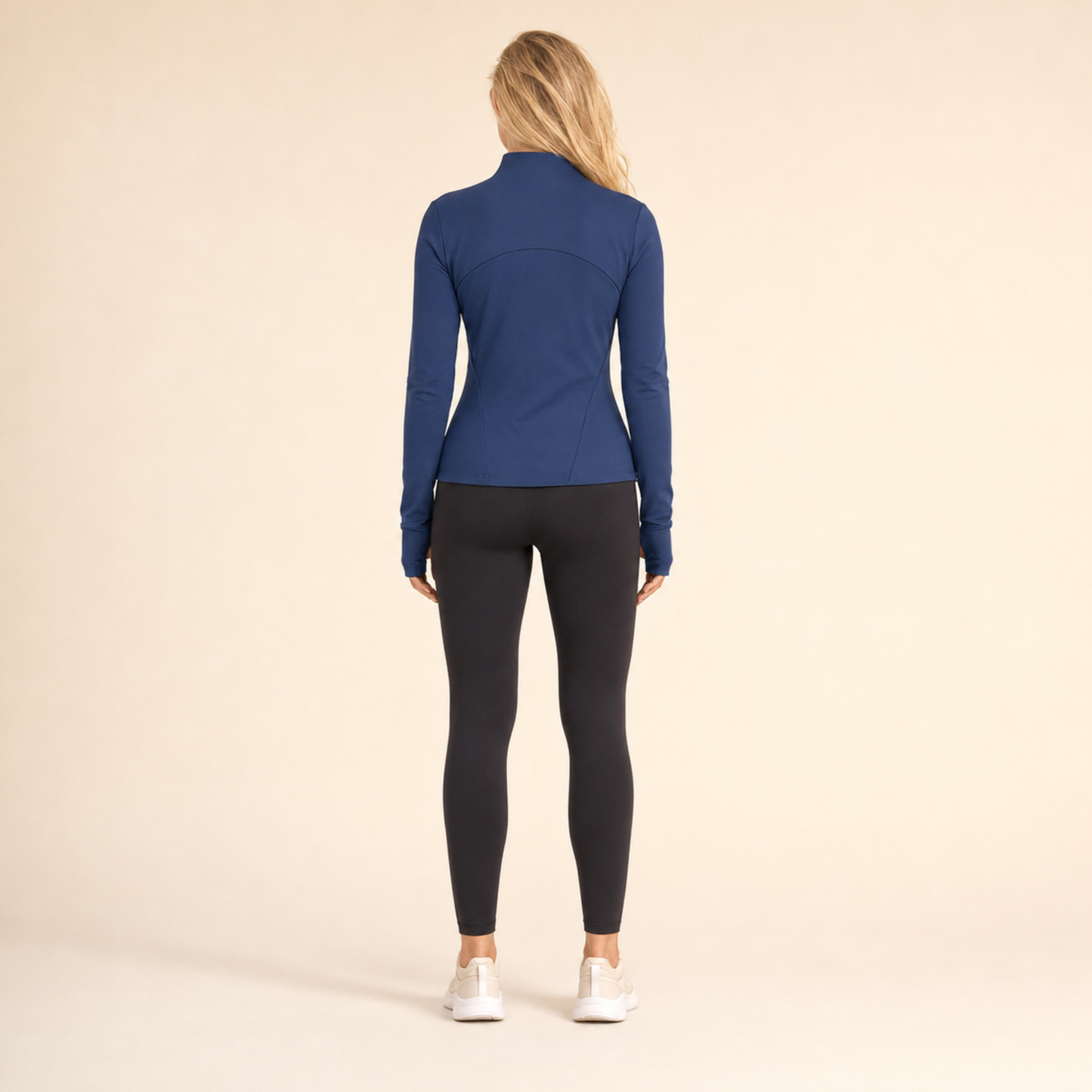 Veste de yoga cintrée zippée bleu foncé